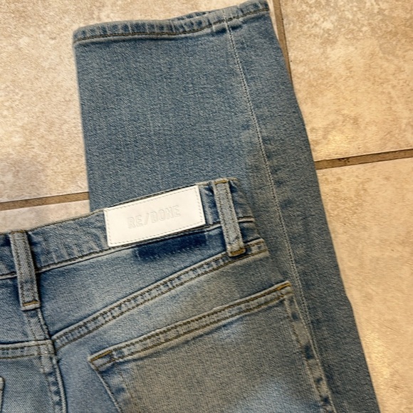 Redone 70s Stovepipe Destroyed Straight Crop Jeans 28 Ripped Distress - Picture 8 of 9